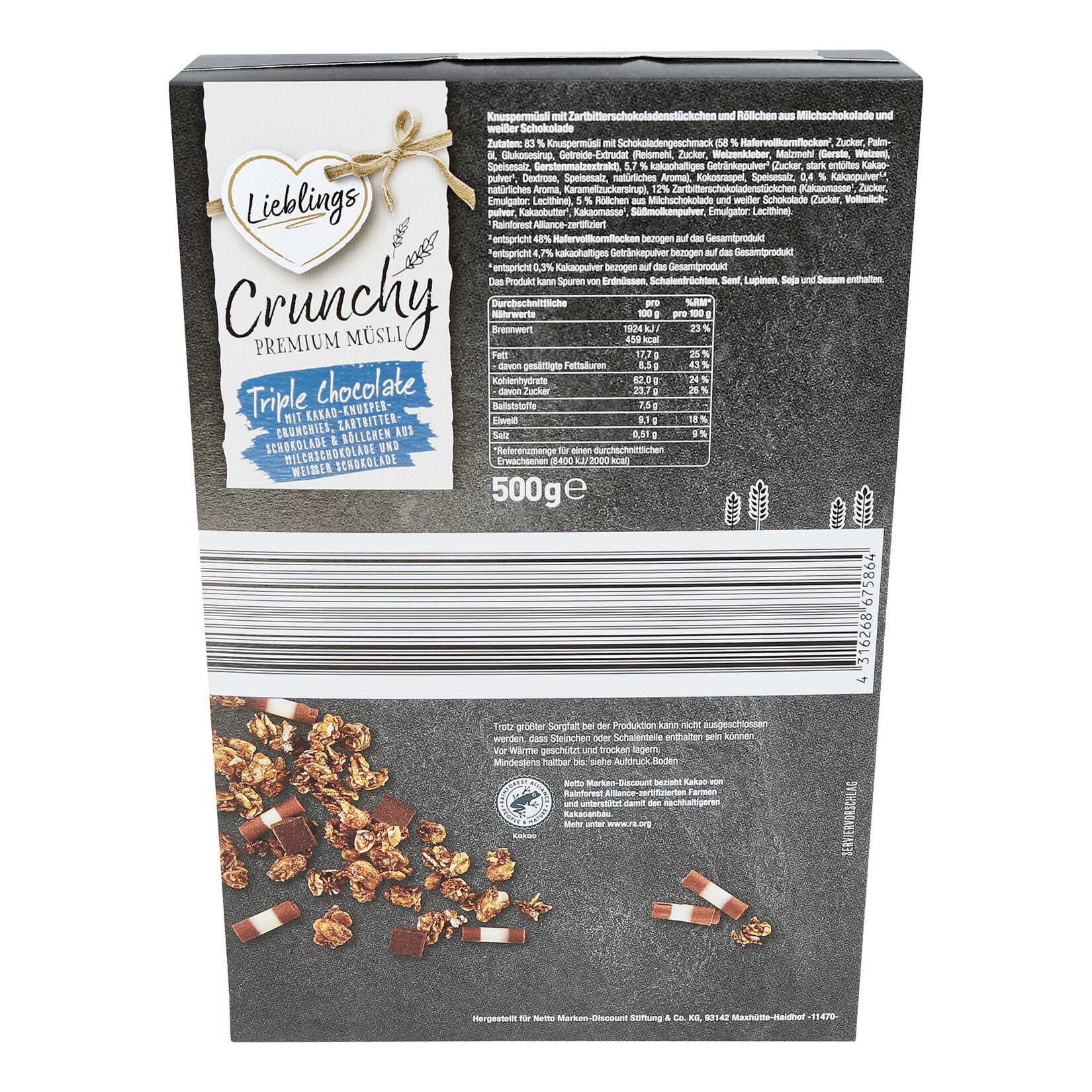 Lieblings Knusper Müsli Triple Choc 500 g, 7er Pack