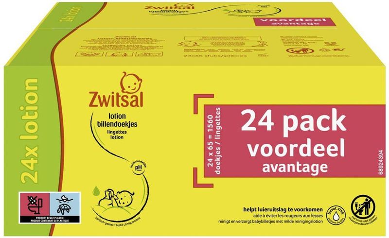 Zwitsal Billendoekjes - Lotion - dermatologisch getest en alcoholvrij - 24 x 65 stuks