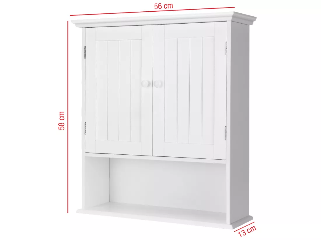 Armoire de salle de bain murale en Bois blanc 2 Portes et 1 étagère