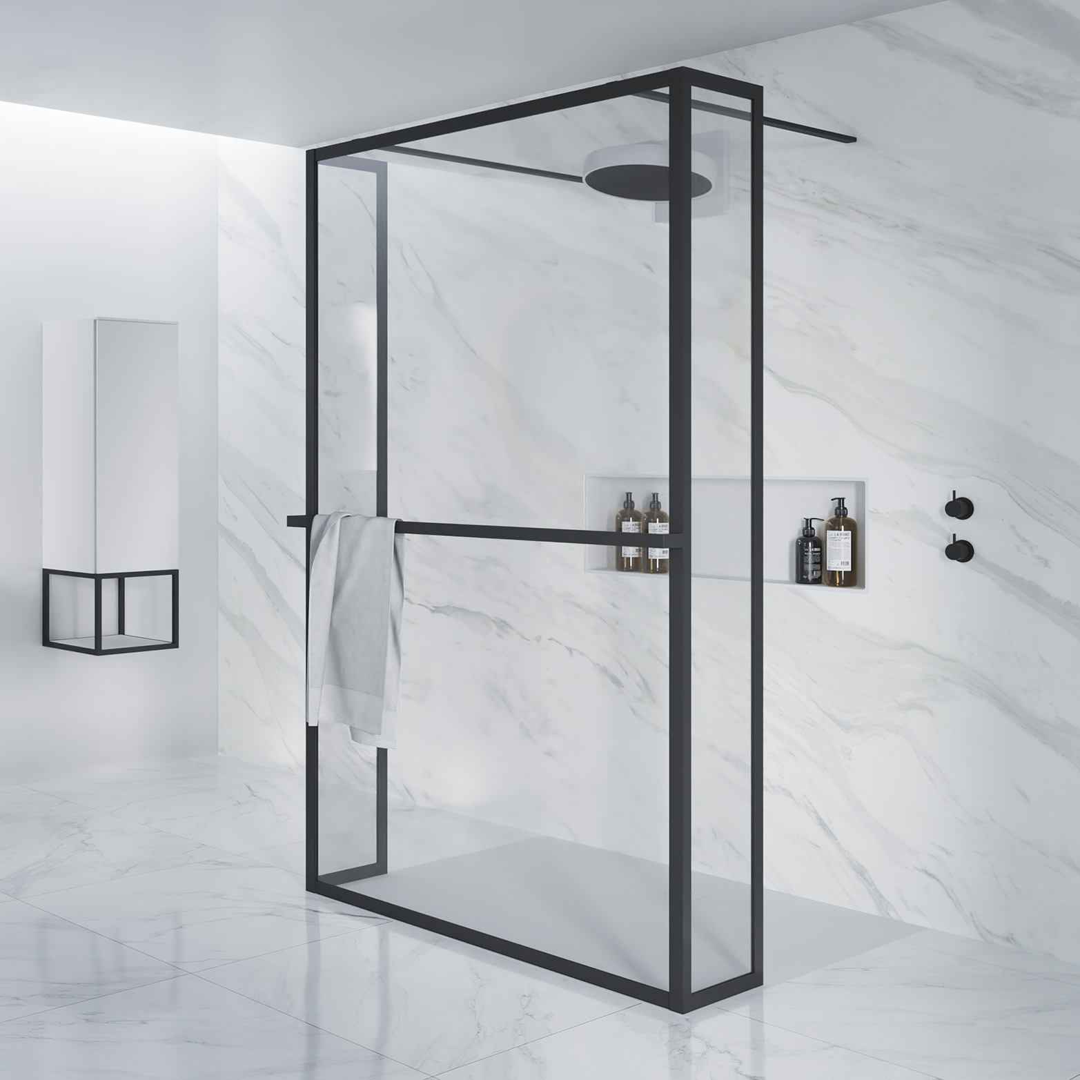 Riho Lucid GD404 vrijstaande douchewand 140cm zwart mat