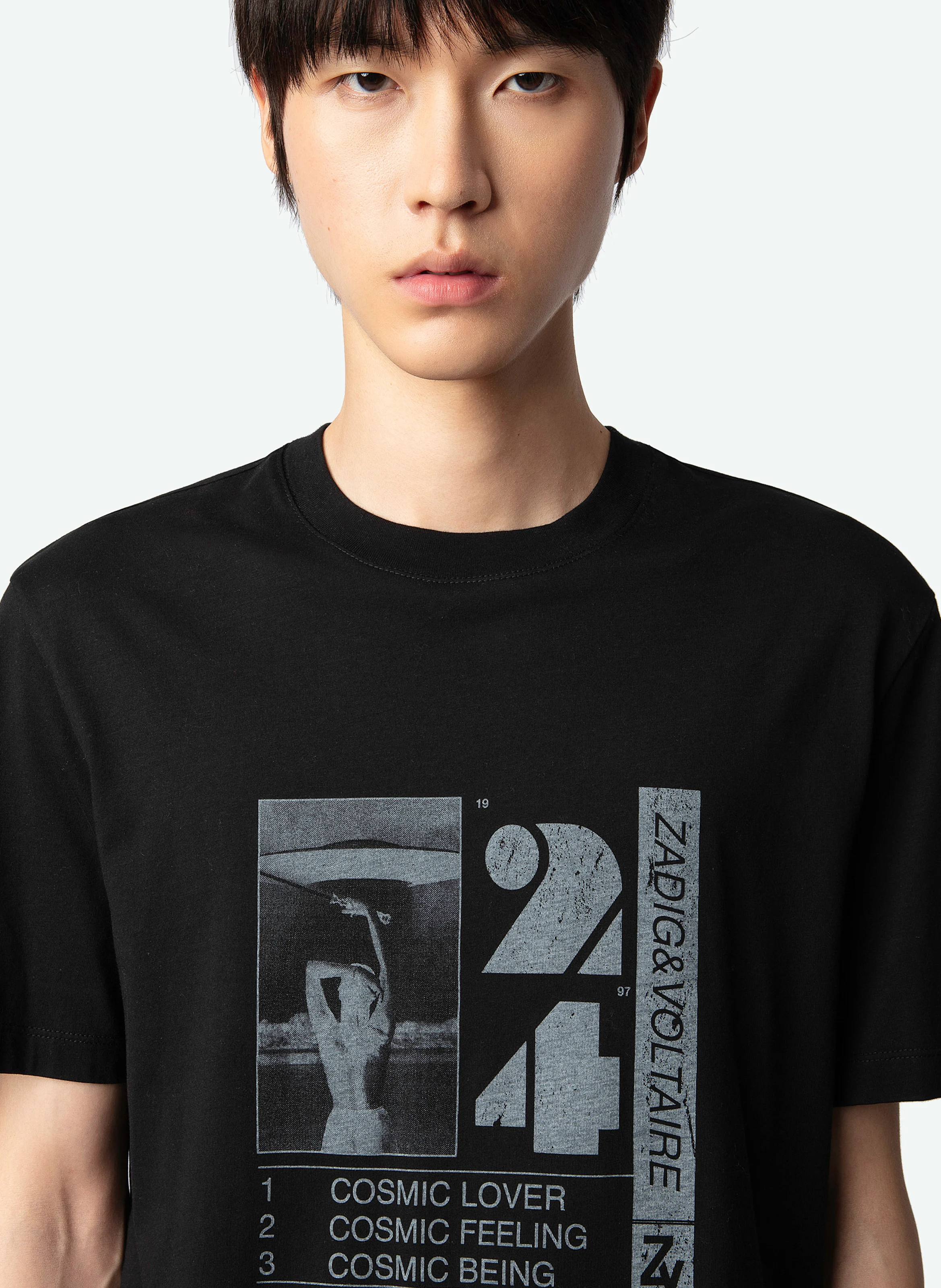 TED - Tee-shirt col rond droit en coton bio imprimé | Noir