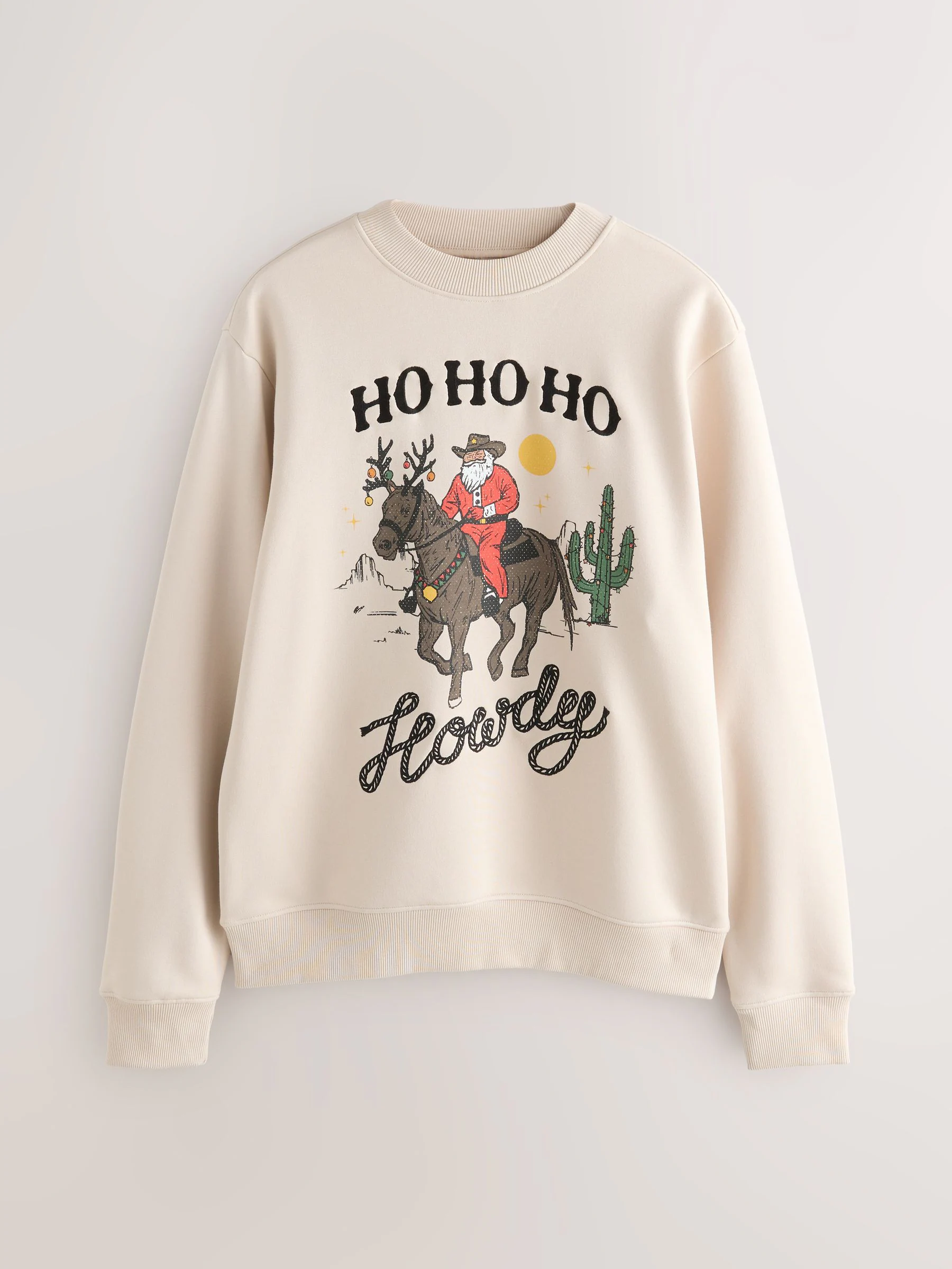 Ecru-wit western grafisch ontwerp - Kersttrui met patroon en ronde hals