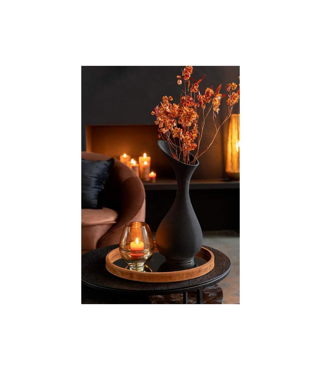 Paris Prix - Miroir Mural Design En Cuir tortu 60cm Cognac