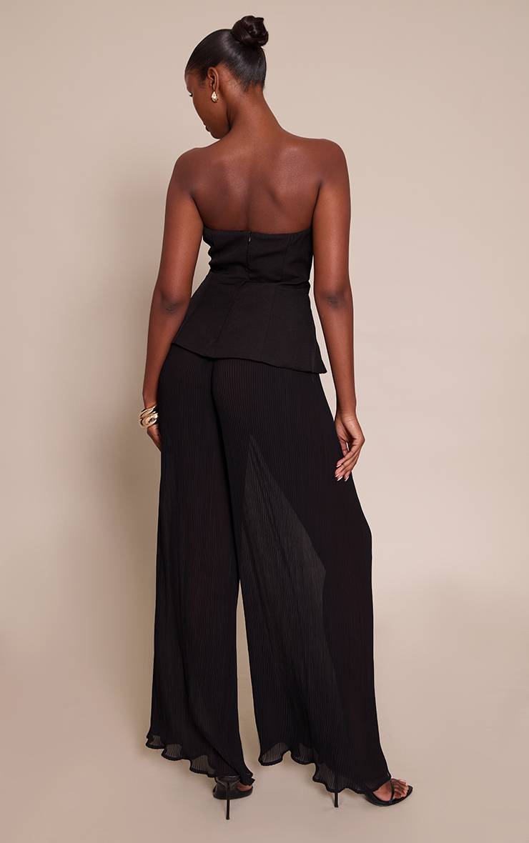 Noir Combinaison Bandeau Tissée À Jambes Plissées