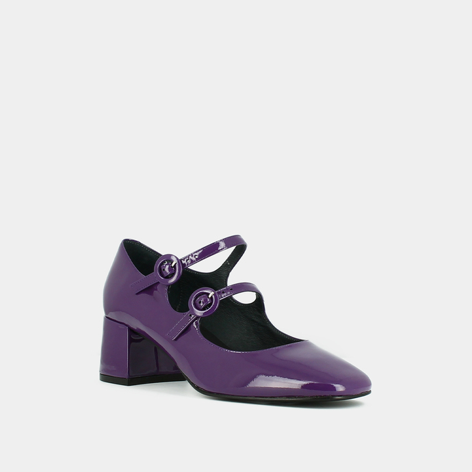 Babies à doubles brides et bouts carrés...  en vernis violet