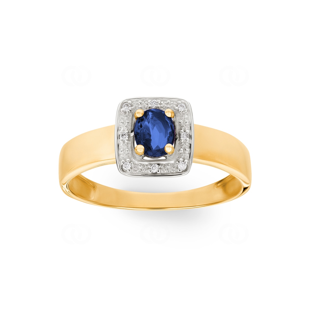 Damenring 750/18 K Gelbgold mit Saphir 0.47ct. und Diamanten 0.02ct.