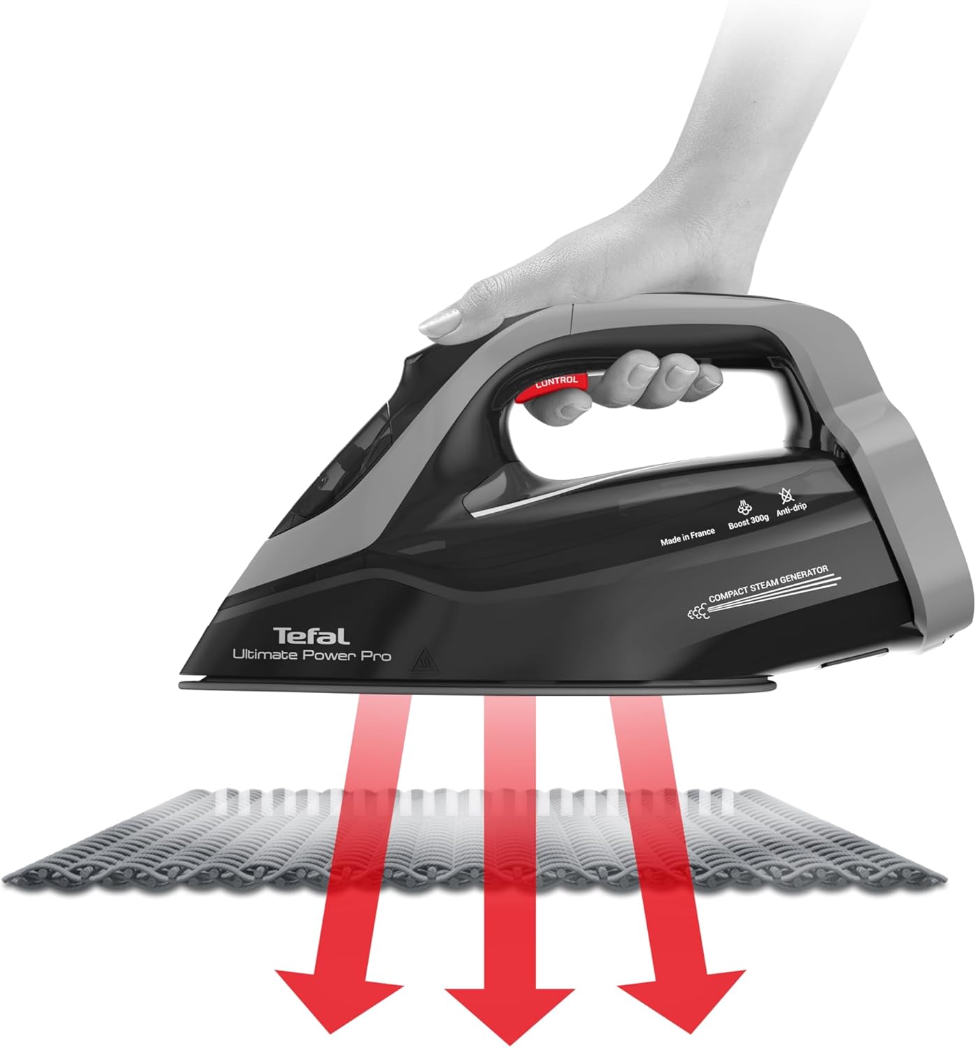 Tefal Ultimate Power Pro Dampfbügeleisen, Pumpentechnologie, 3200 W, 85 g/min kont. Dampfabgabe, 300 g/min-Dampfstoß, Micro Calc-Filter, Autoclean-Bügelsohle, Tropfstopp, 350 ml Wassertank, FV9E50E0