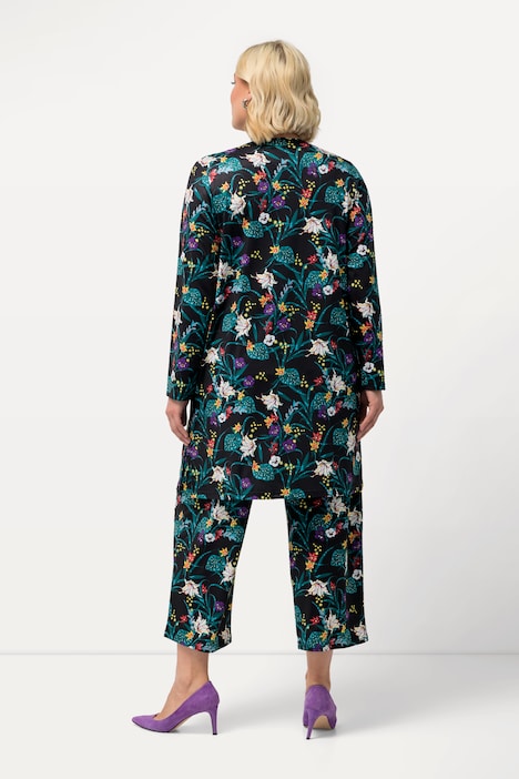 Jerseyjacke, Blüten, V-Ausschnitt, Seitenschlitze