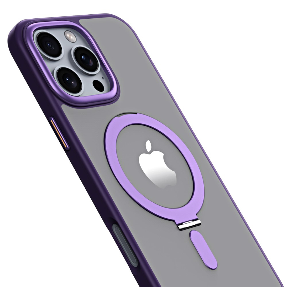 iPhone 16 Pro MagSafe Hybrid Hardcase Hülle mit Acryl Rückseite und TPU Bumper   Kickstand Aufsteller - Grau / Transparent