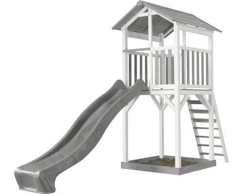 axi Beach Tower speeltoren - grijze glijbaan, hout, grijs en wit