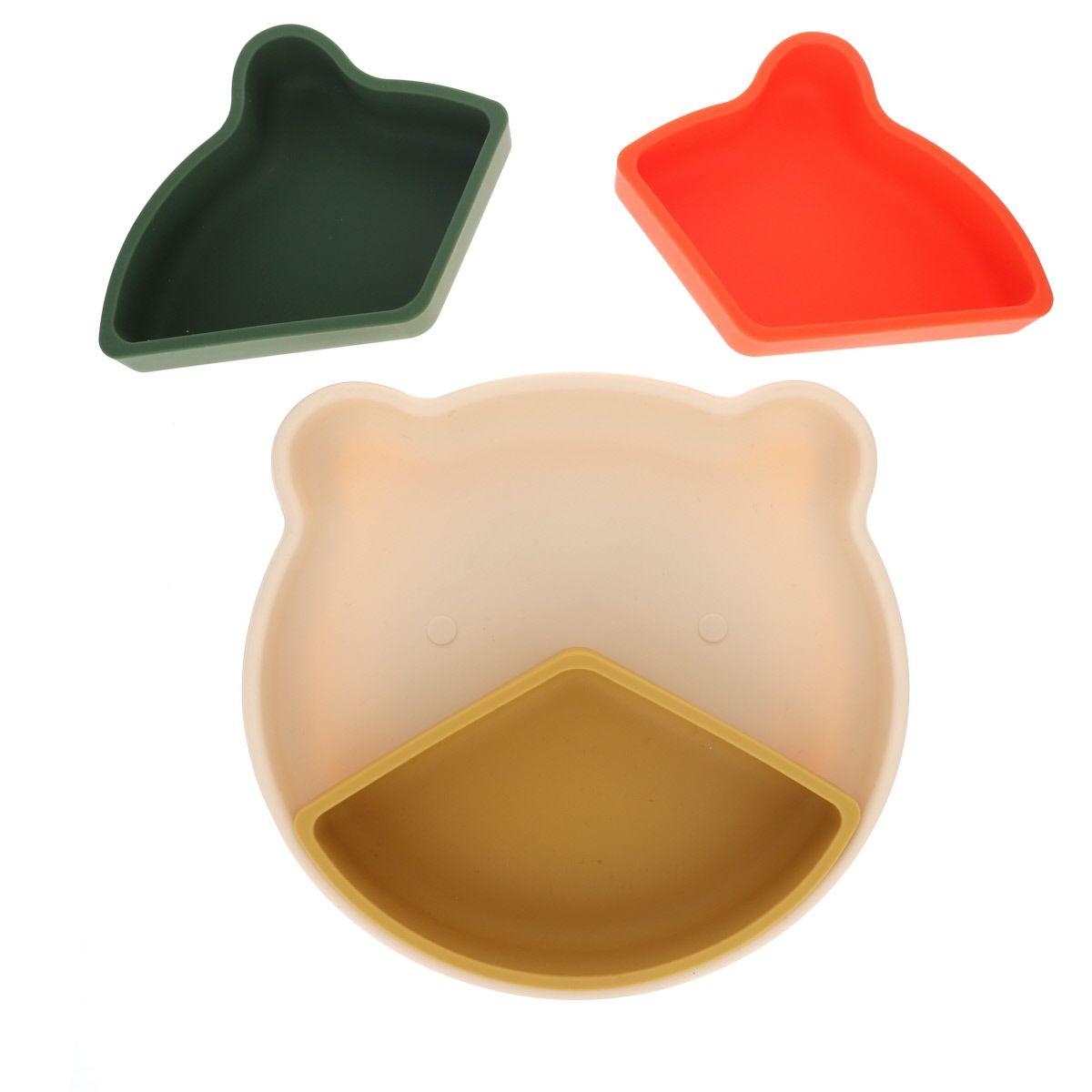 Assiette à compartiments en silicone vert et moutarde Pause goûter