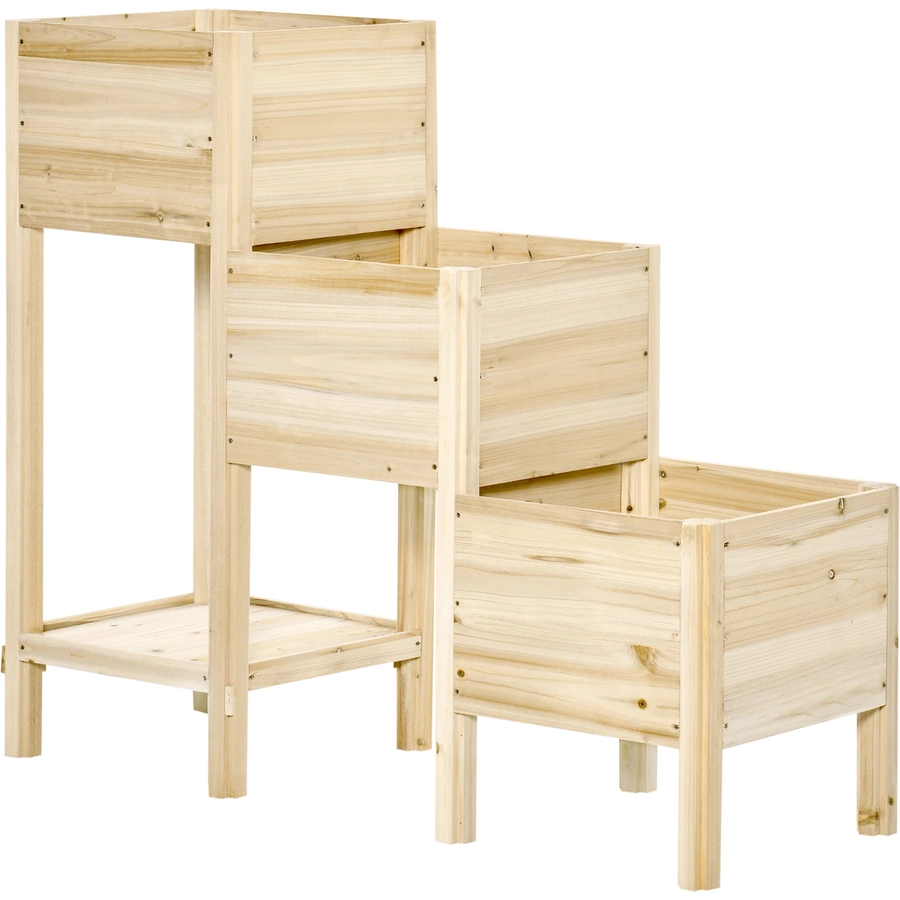 Outsunny Hochbeet mit 3 Stufigen Design natur