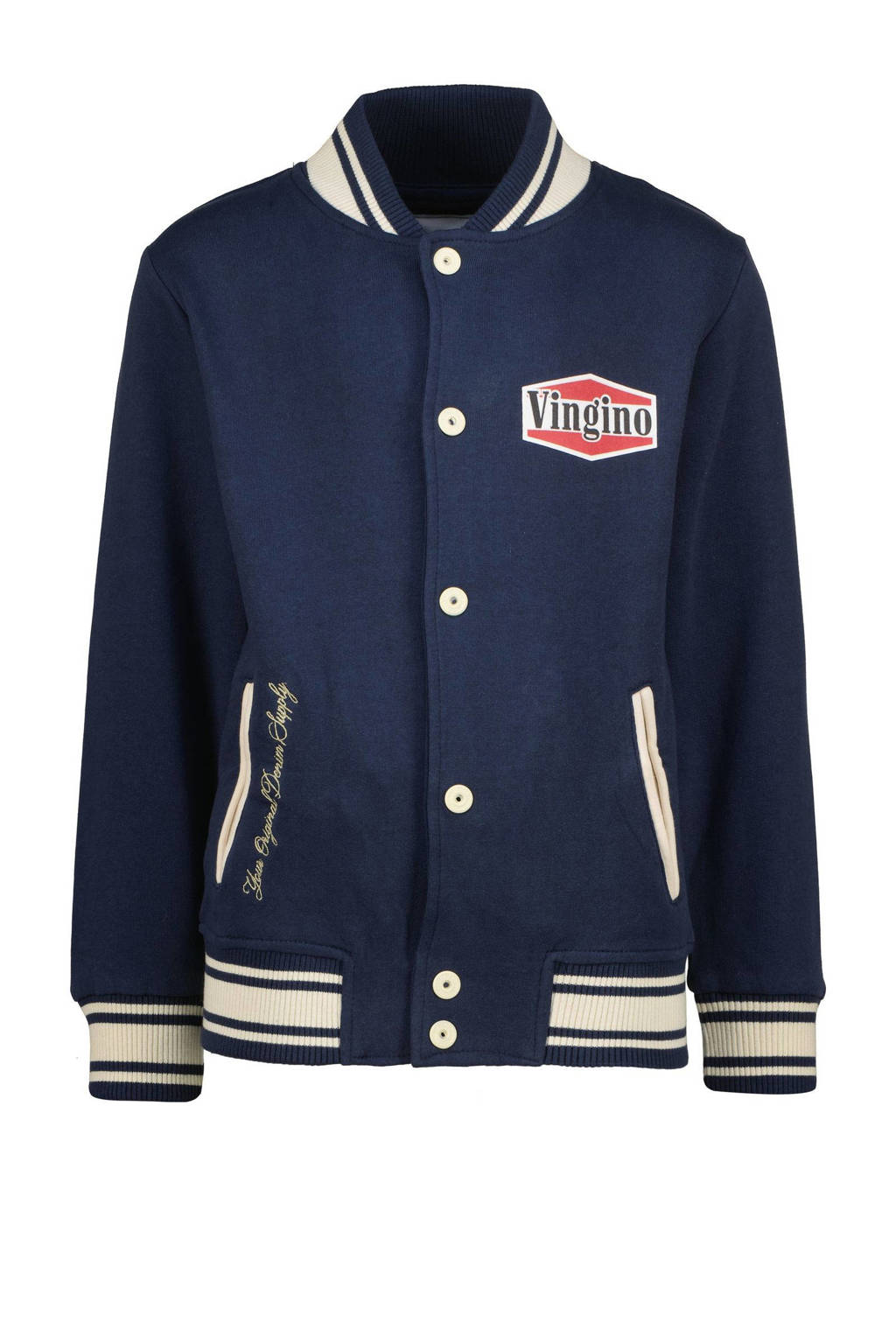 Vingino sweatvest Otral met logo donkerblauw/ecru