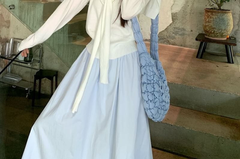 Closette - Effen vest met ronde hals / Effen maxi-A-lijn rok met hoge taille