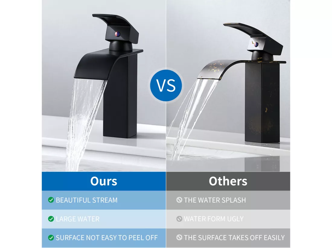 AuraLum Max Mitigeur Lavabo Cascade Monocommand Robinet pour Lavabo et Vasque Salle de Bain Robinetterie Mitigeur Eau et Froide Laiton Noir,EU Modèle