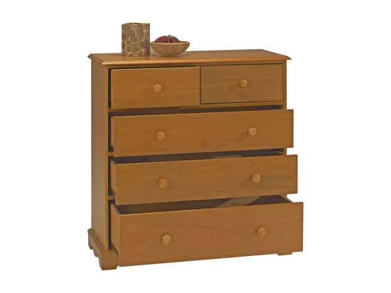 Commode Pin Miel de Style Anglais 5 Tiroirs L 96.2 H 97.4 P 42.5 cm