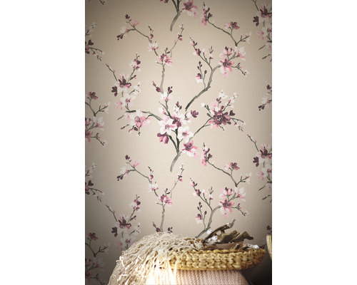 Vliesbehang 38520-3 Desert Lodge bloeiende takken roze