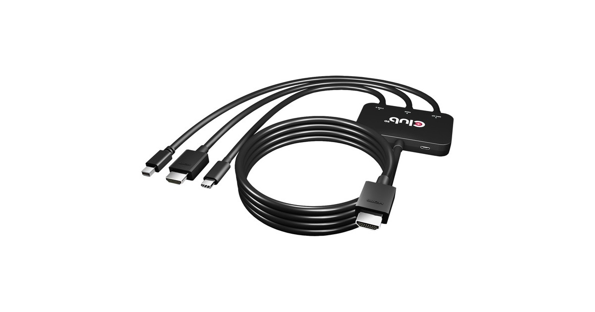 Club 3DMultiport > HDMI adapter  (2 meter, 4K 60 Hz, USB-C + HDMI + Mini-DisplayPort naar HDMI)