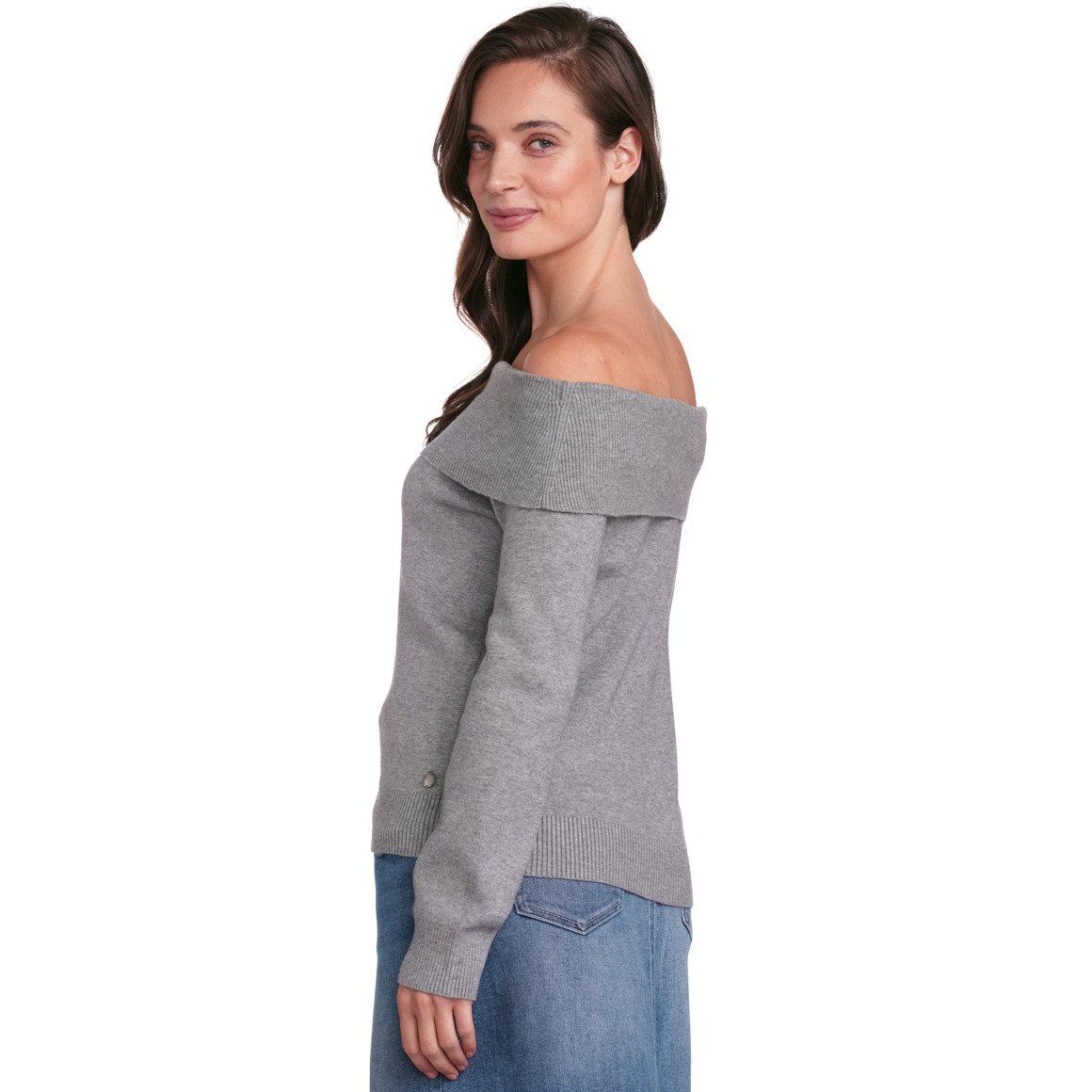 Gina Collection Damen Strickpullover mit Rippenbündchen grau