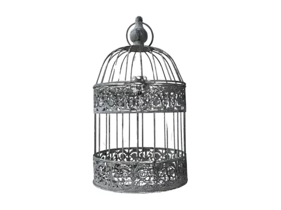 Cage à oiseaux décorative ancienne métal gris Ø.20x32cm