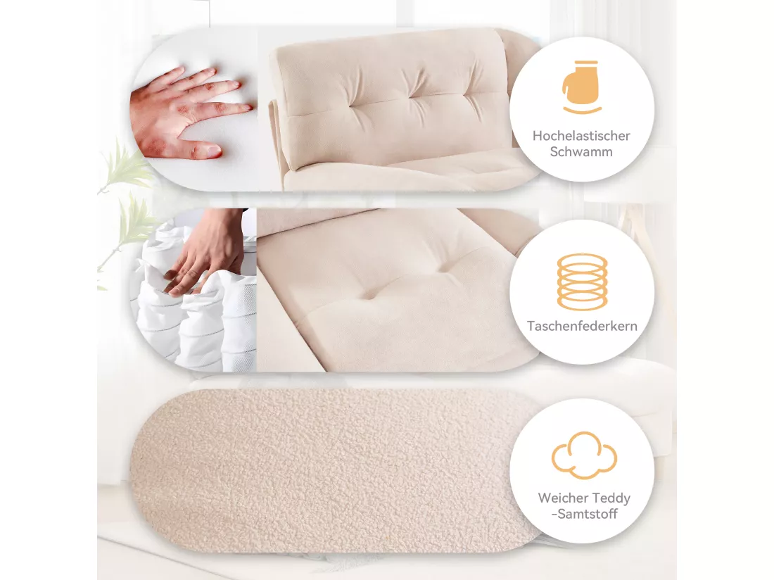 URBAN MEUBLE Canapé velours teddy beige 2 places pieds bois
