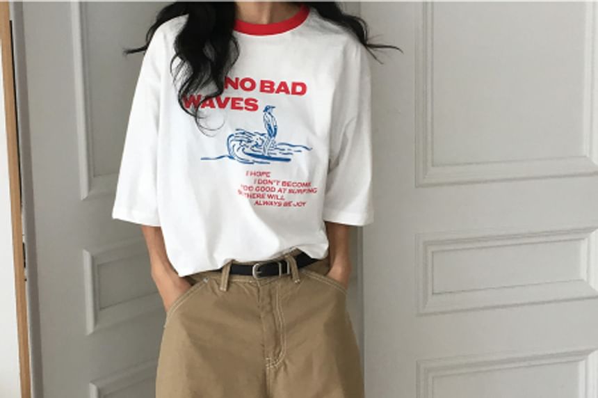 SeoulPop - Unisex T-shirt met korte mouwen en contrasterende print