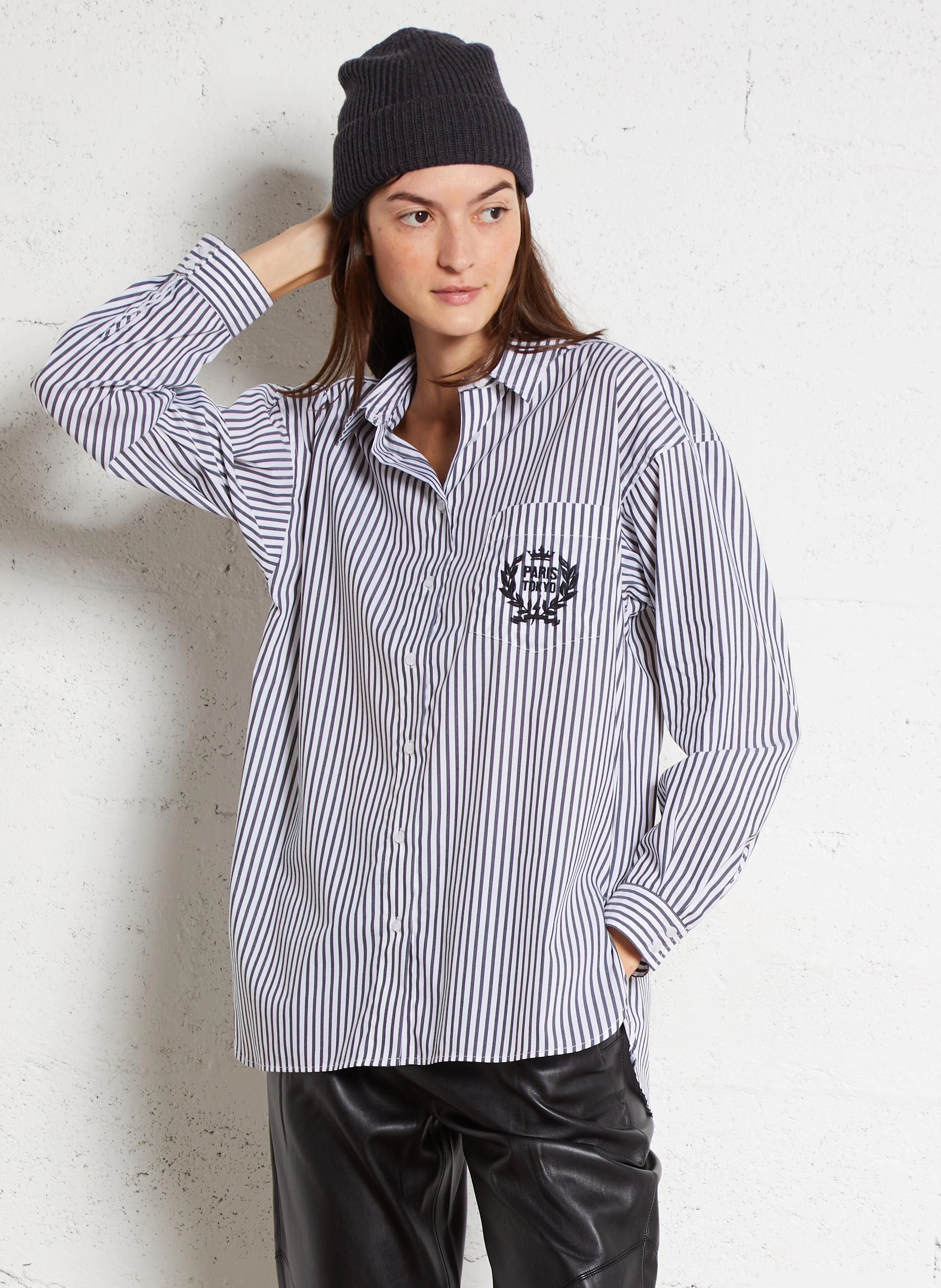 Chemise droite col classique en coton mélangé | Noir