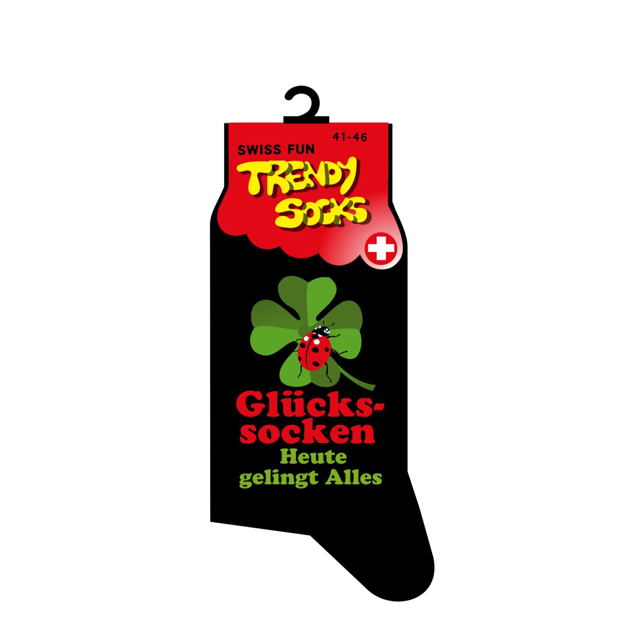 (1 Paar) Gr. 41-46 Baumwoll Socken Glückssocken Heute Gelingt Alles Fashion Strümpfe - Schwarz