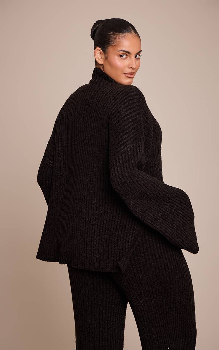 Noir Synthétiquell Oversize En Maille Bouclée Côtelée Grande Taille