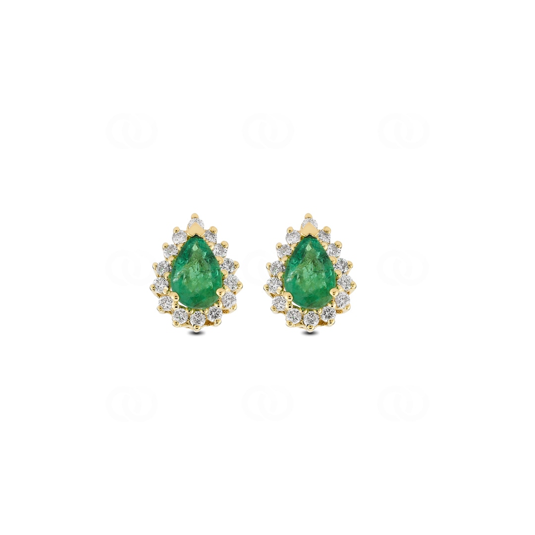 Ohrstecker 750/18 K Gelbgold mit Diamanten 0.22 ct H/si & Smaragd 0.68 ct