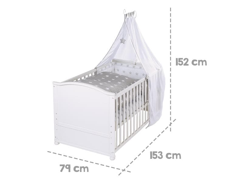 roba Babybett Komplett-Set Little Stars 70 x 140 cm Komplettbettsett umbaubar inkl. Bettwäsche, Himmel, Nest und Matratze