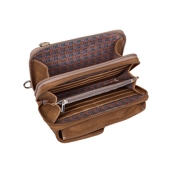 Hi-di-Hi Flying Flower Crossbody Bag/ Wallet/ Phone Bag Brown