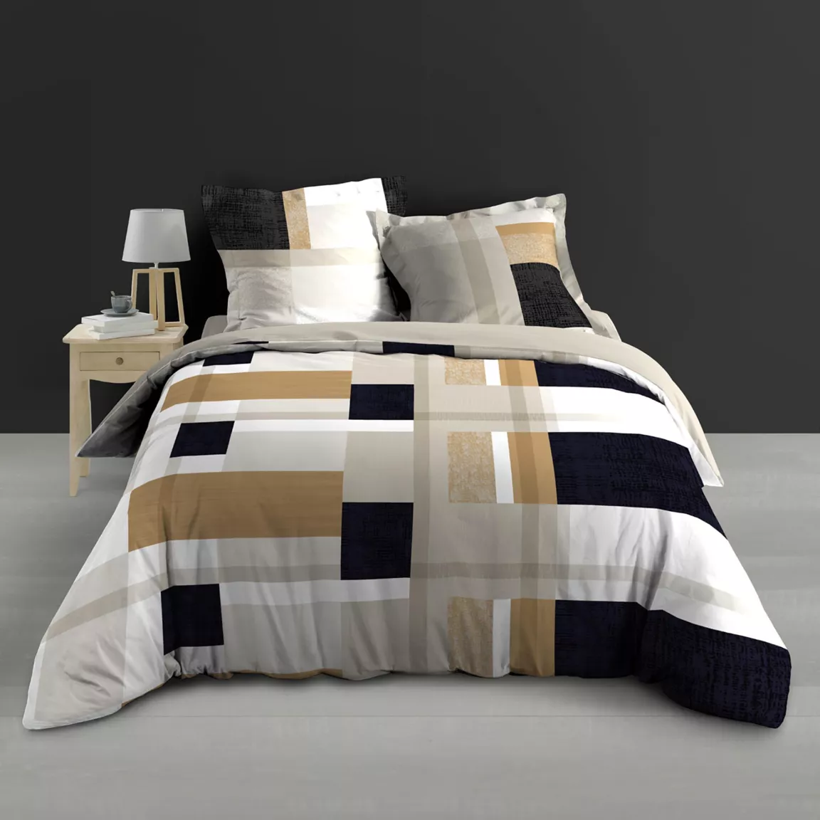 Housse de couette et deux taies percale de coton (240 x 220 cm) Ulysse Multicolore