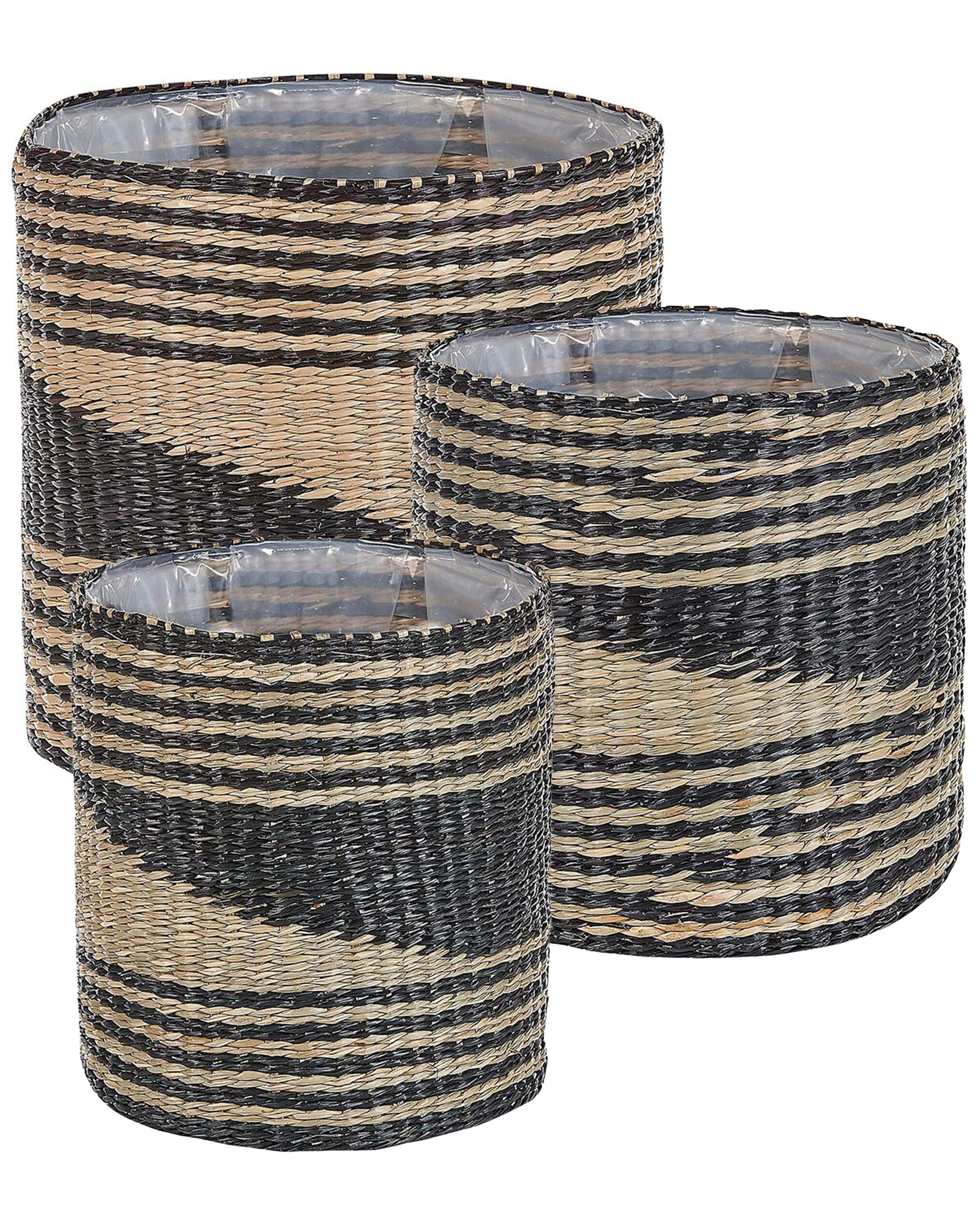 Set van 3 bloempotten RATTAIL Zeegras 32/29/27 cm Zwart