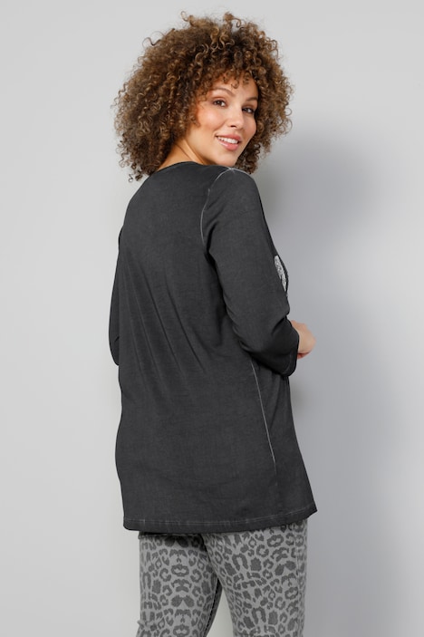 T-Shirt, AMORE Pailletten, V-Ausschnitt, 3/4-Ärmel