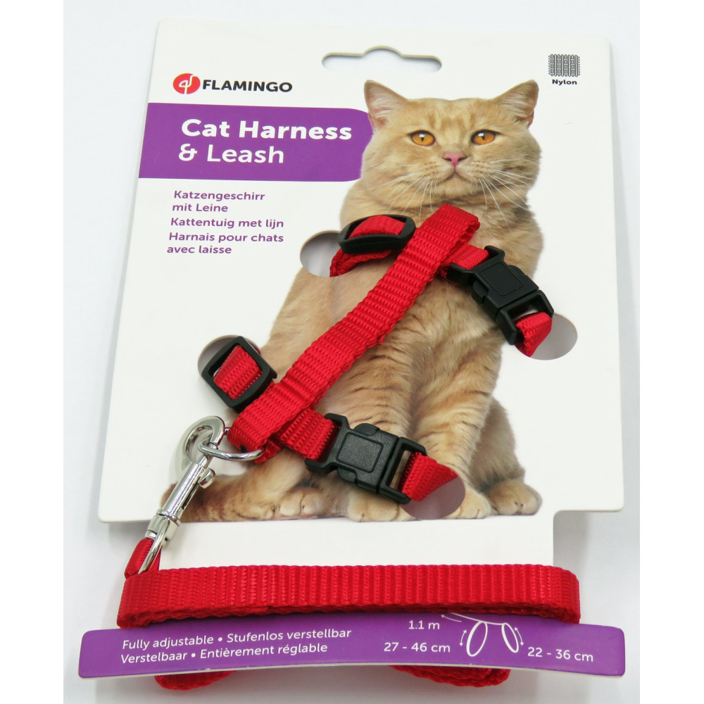 Harnais et laisse de 1,10 mètre rouge pour chat