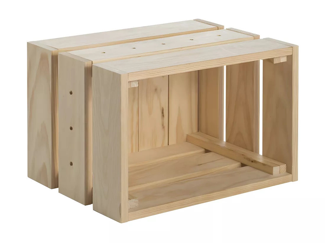 Caisse en pin massif modulable et empilable - L38,4 x H28 cm