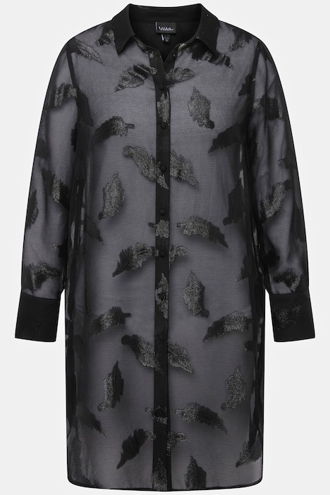 Longbluse, Chiffon, Metallic-Federn, Hemdkragen, Langarm
