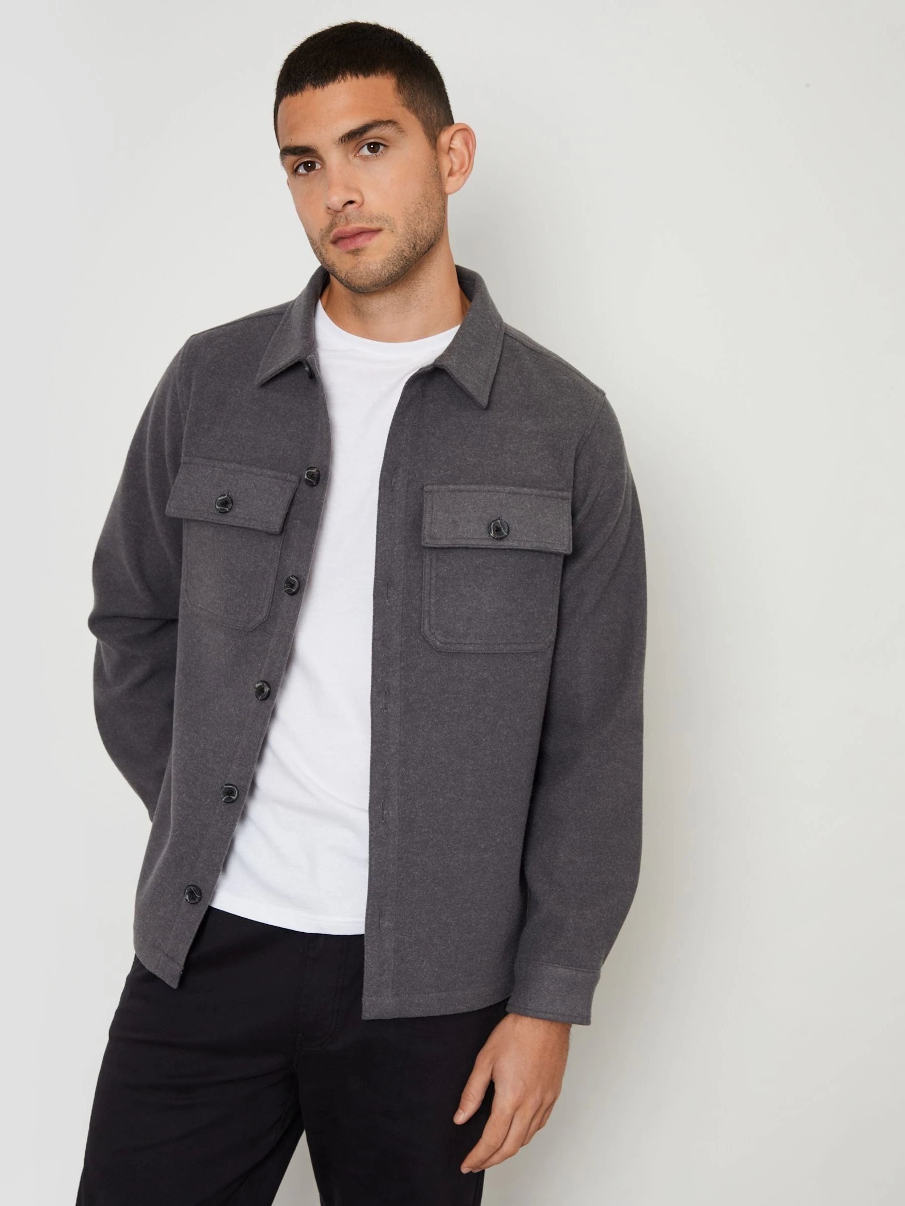 Grijs - Threadbare imitatiebont wollen knoopsluiting overshirt