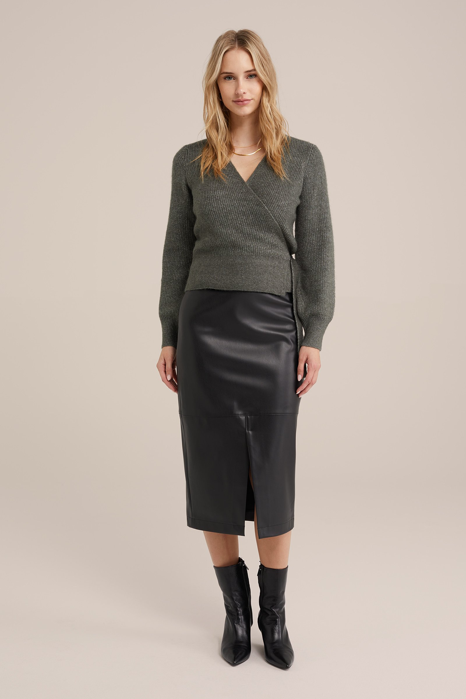 gebreid overslagvest WE Fashion Grijsgroen