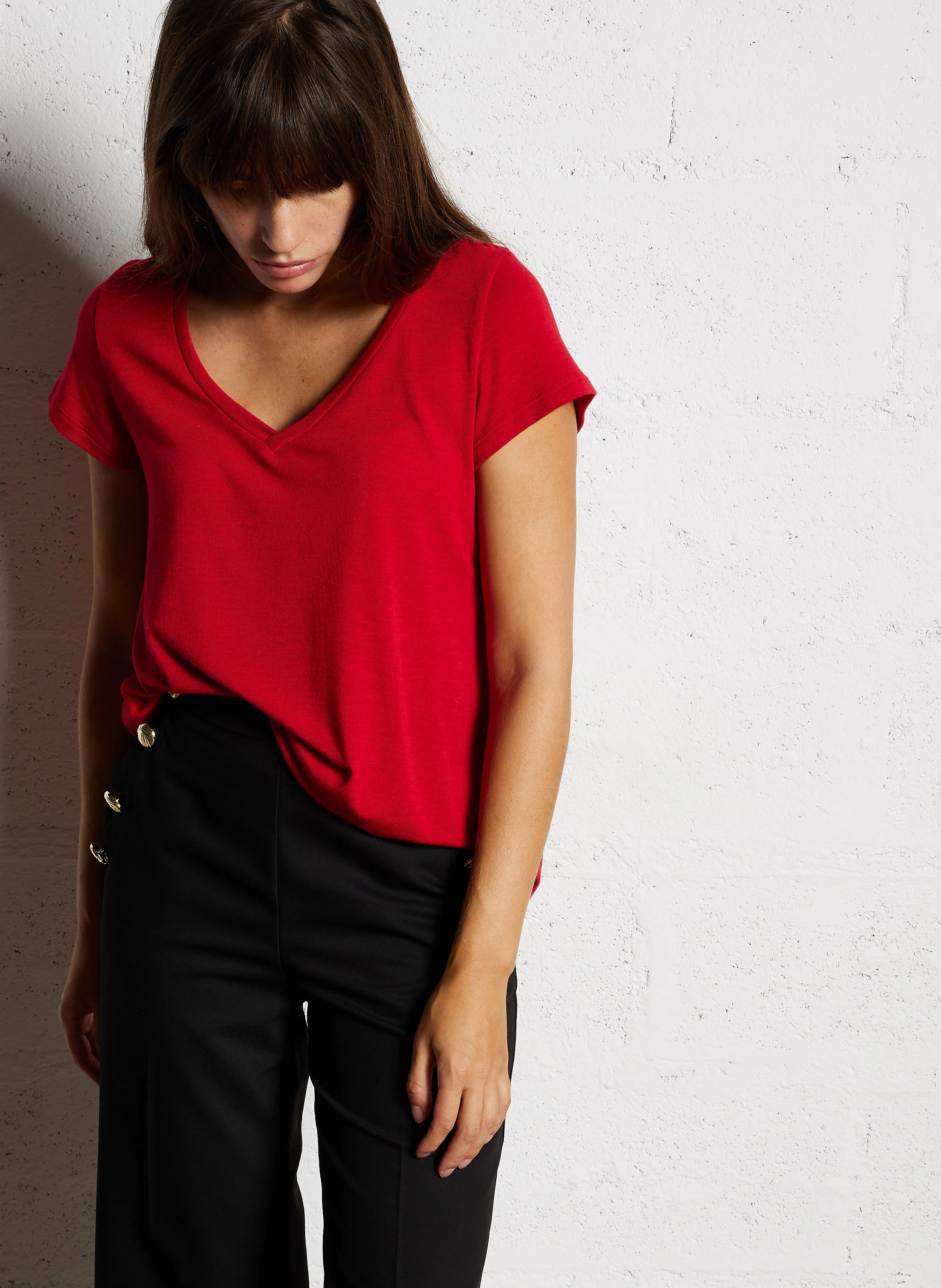 Tee-shirt col V droit | Rouge