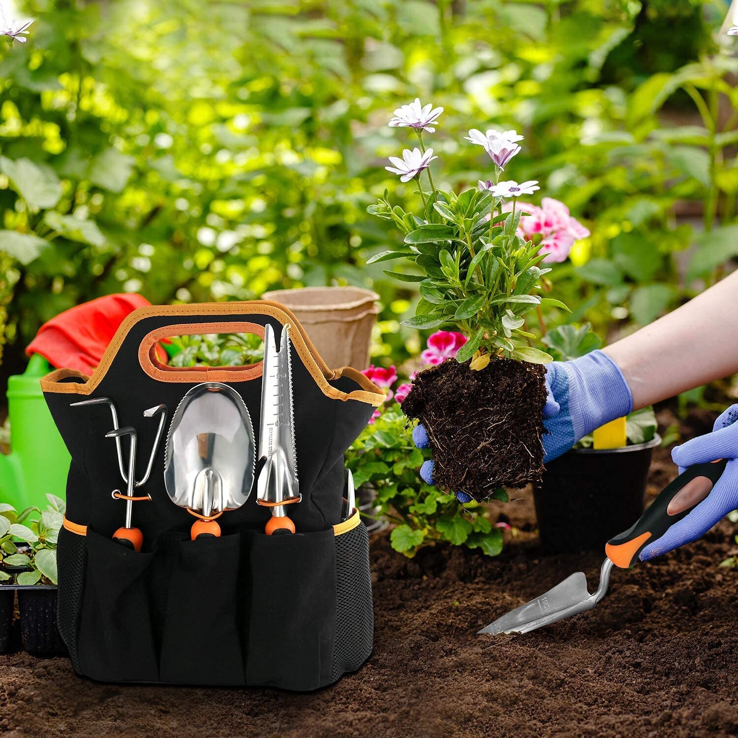 TACKLIFE GGT5A, Gartenwerkzeug Set, Gartengeräte aus Rostfreiem Edelstahl (29 in 1) : Transplantatkelle, Unkrautstecher, Gartenschere, Gartenunkrautschneider, Pflanzenkelle mit Skala, Gartengabel, Handtasche usw.