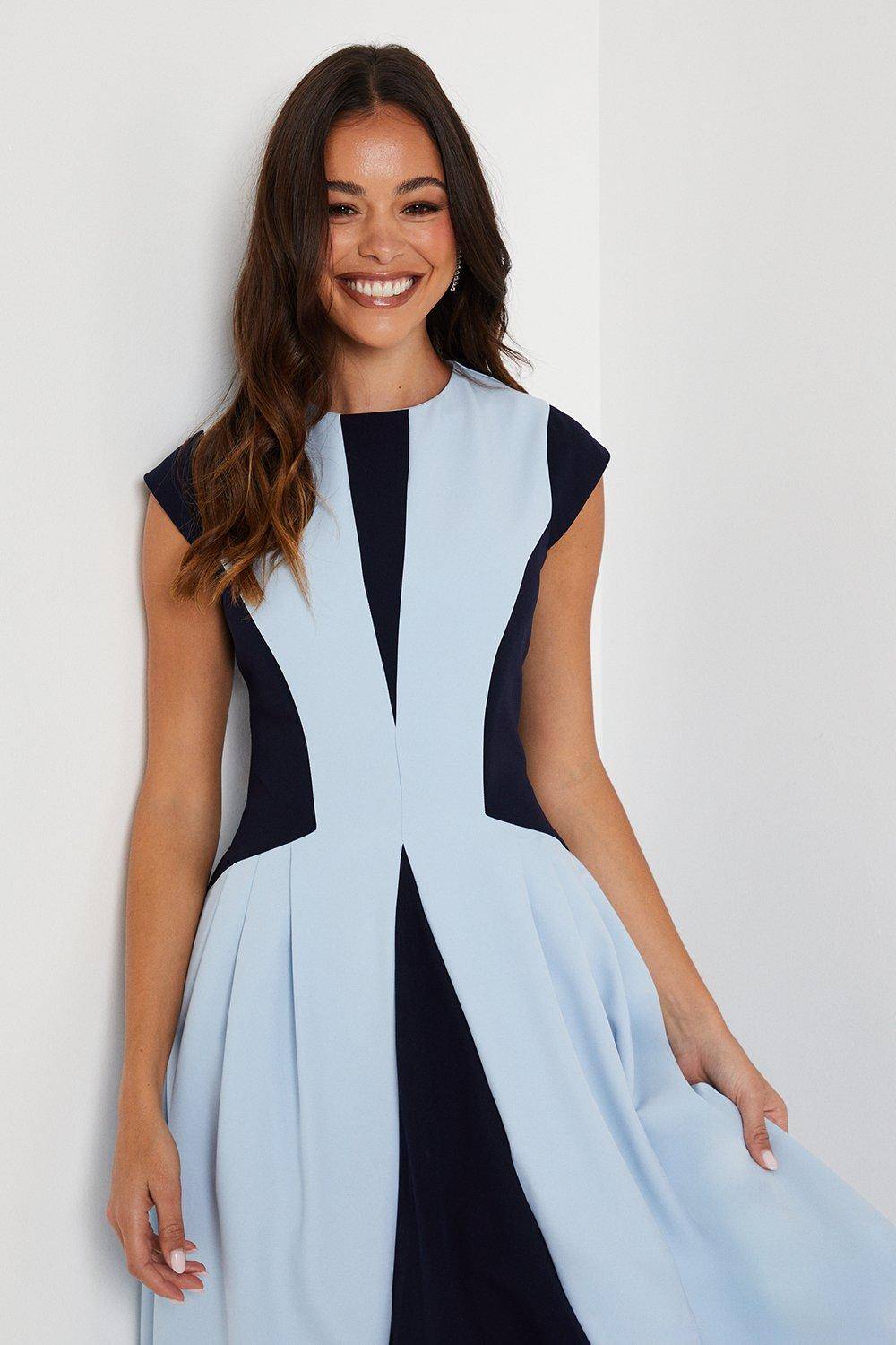 Coast Robe Midi en Crêpe à Blocs de Couleurs