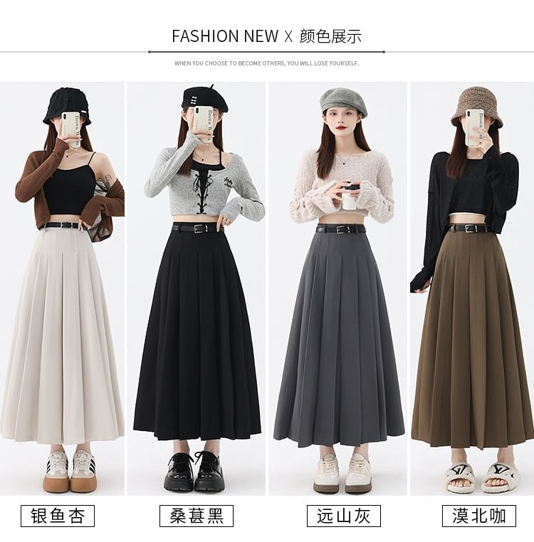 Niji Smile - A-lijn geplooide maxi-rok met hoge taille