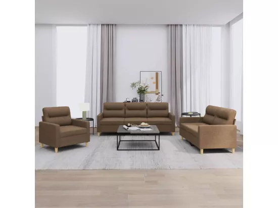 Ensemble de canapés 3 pièces avec coussins Marron Tissu