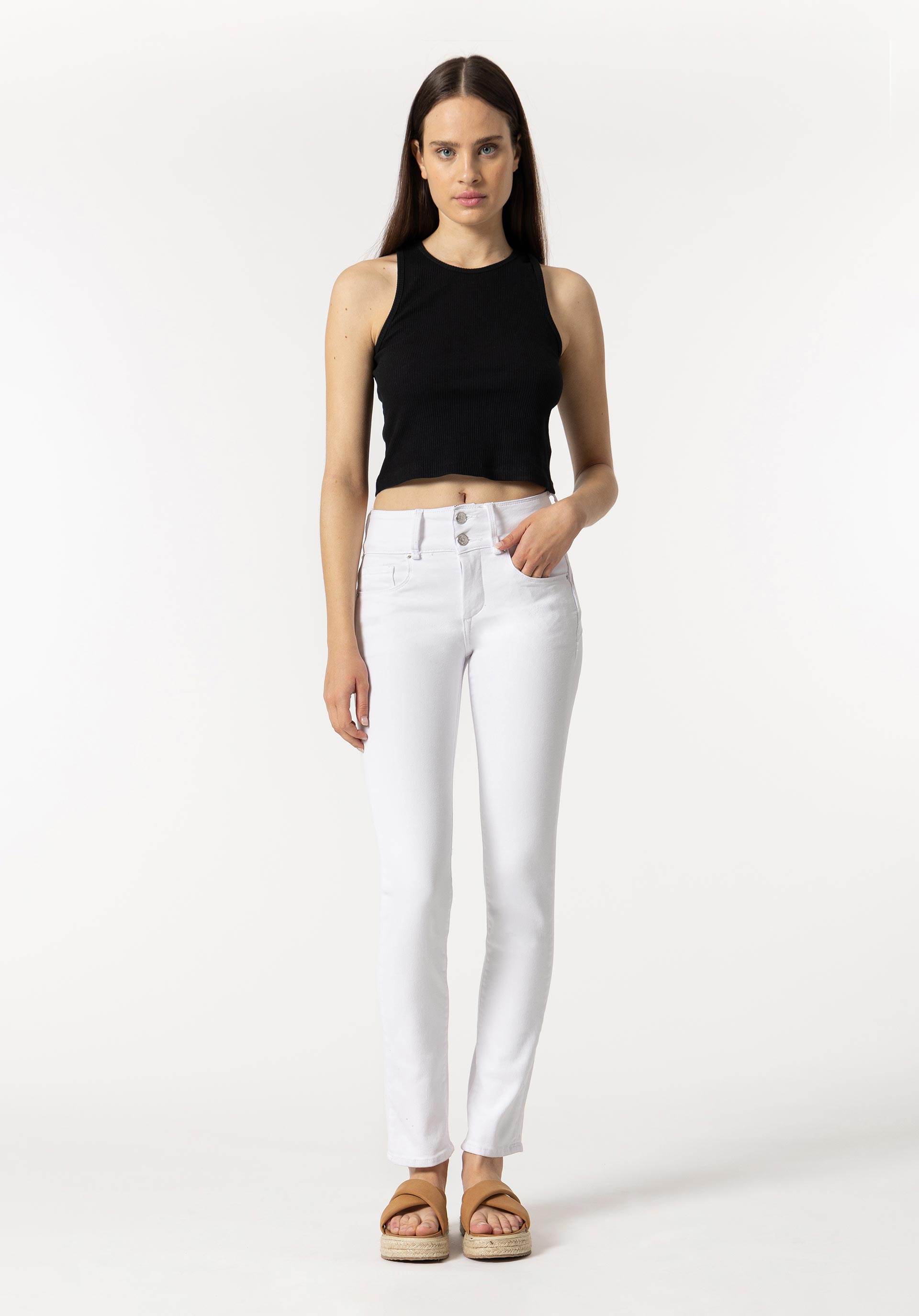 Jeans Double-up Slim de Cintura Alta