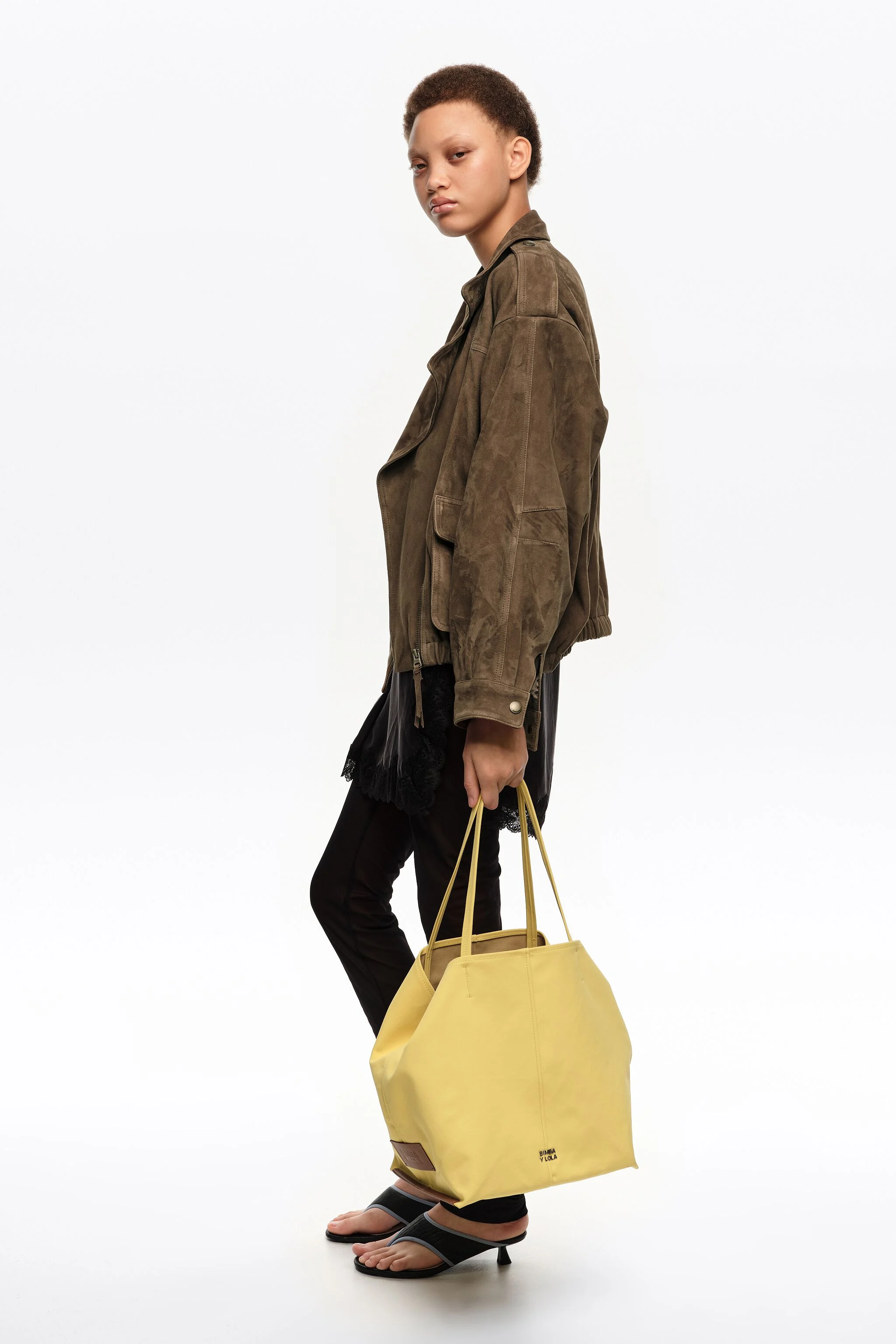 Sacola de compras grande em gabardine com estampa de banana