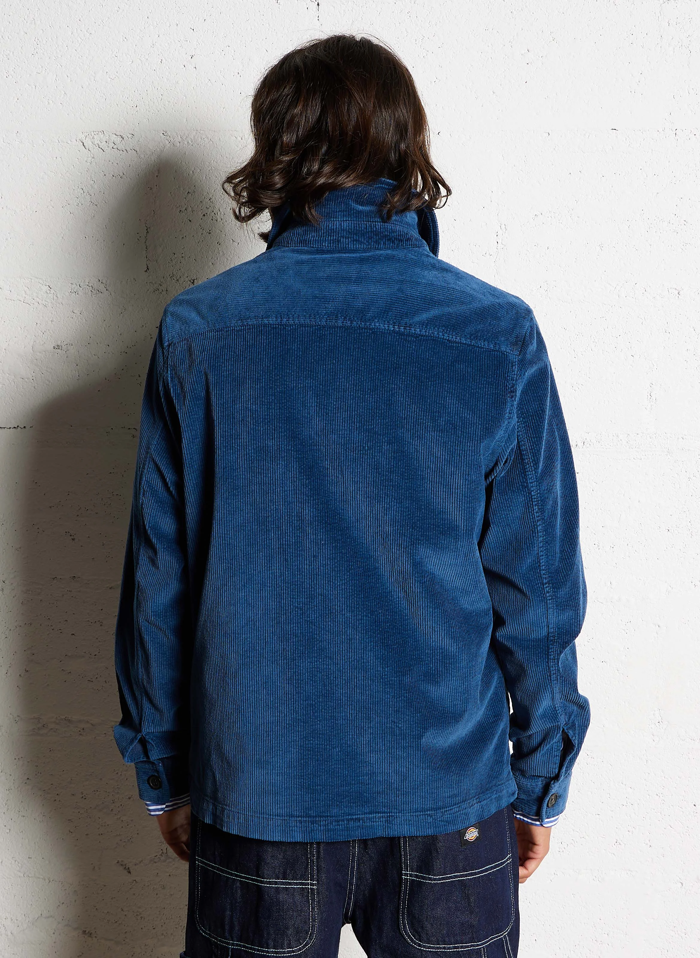 Surchemise col classique droite en coton bio mélangé | Bleu