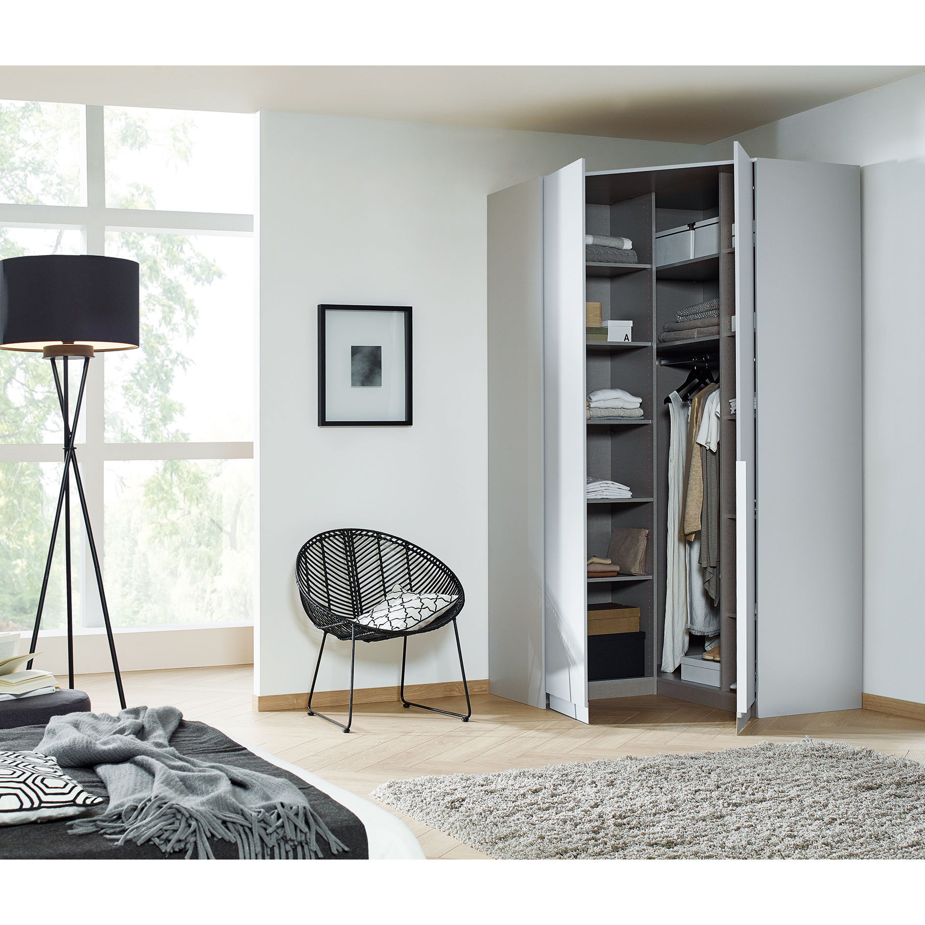 Drehtüren-Eckschrank - seidengrau - 2-türig - 117x229 cm