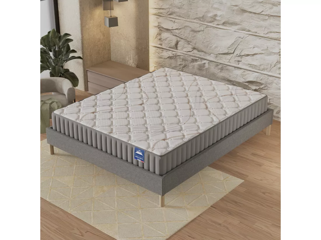 Ensemble Matelas Latex + Sommier Tissu 160x200 Cm, Sirius 22cm D’épaisseur Et Sommier Tissu Gris